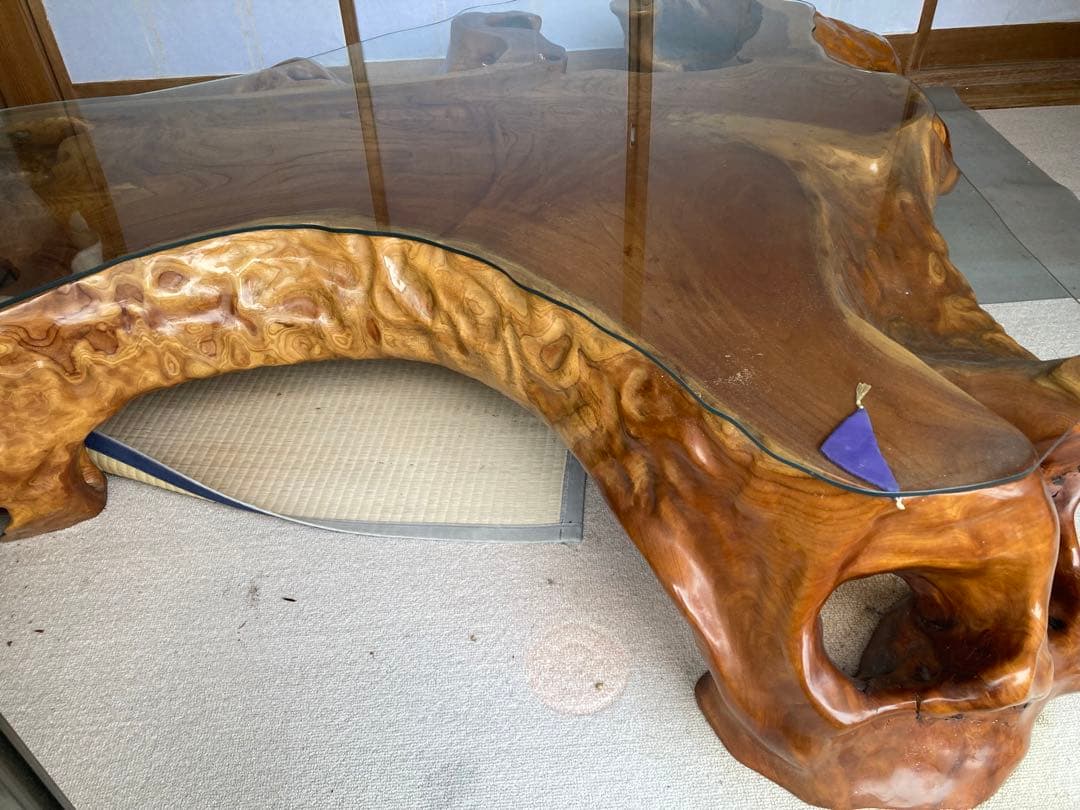 【希少・特大】けやき一枚板テーブル ガラス天板付き 無垢 天然木 座卓