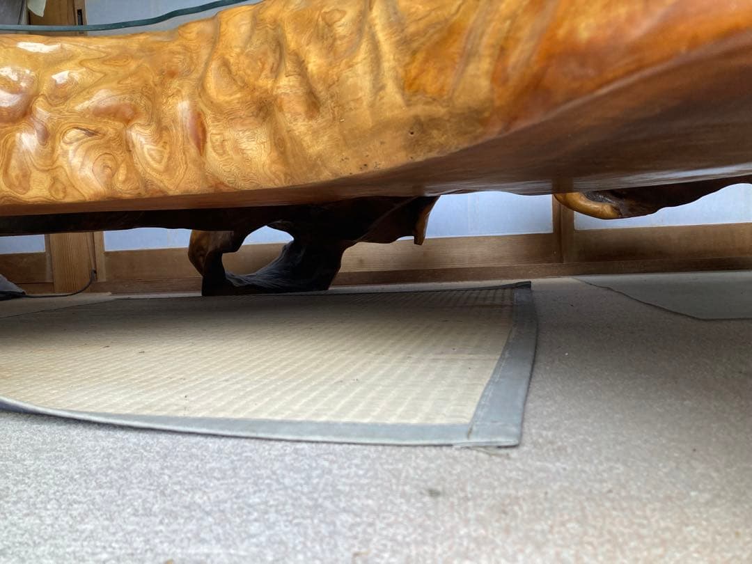 【希少・特大】けやき一枚板テーブル ガラス天板付き 無垢 天然木 座卓