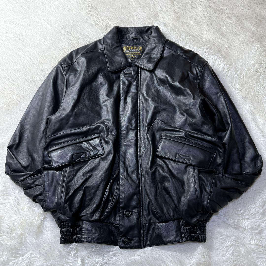 【美品】90s A-2 ラムレザー フライトジャケット M 短丈 ブラック