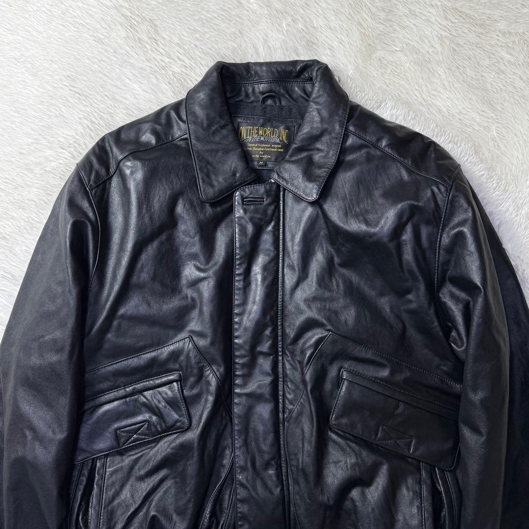 【美品】90s A-2 ラムレザー フライトジャケット M 短丈 ブラック