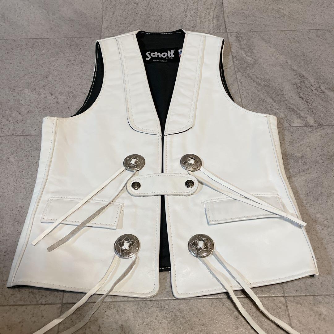 希少✨Schott レザーベスト コンチョ ホワイト USA製 Sサイズ 90s