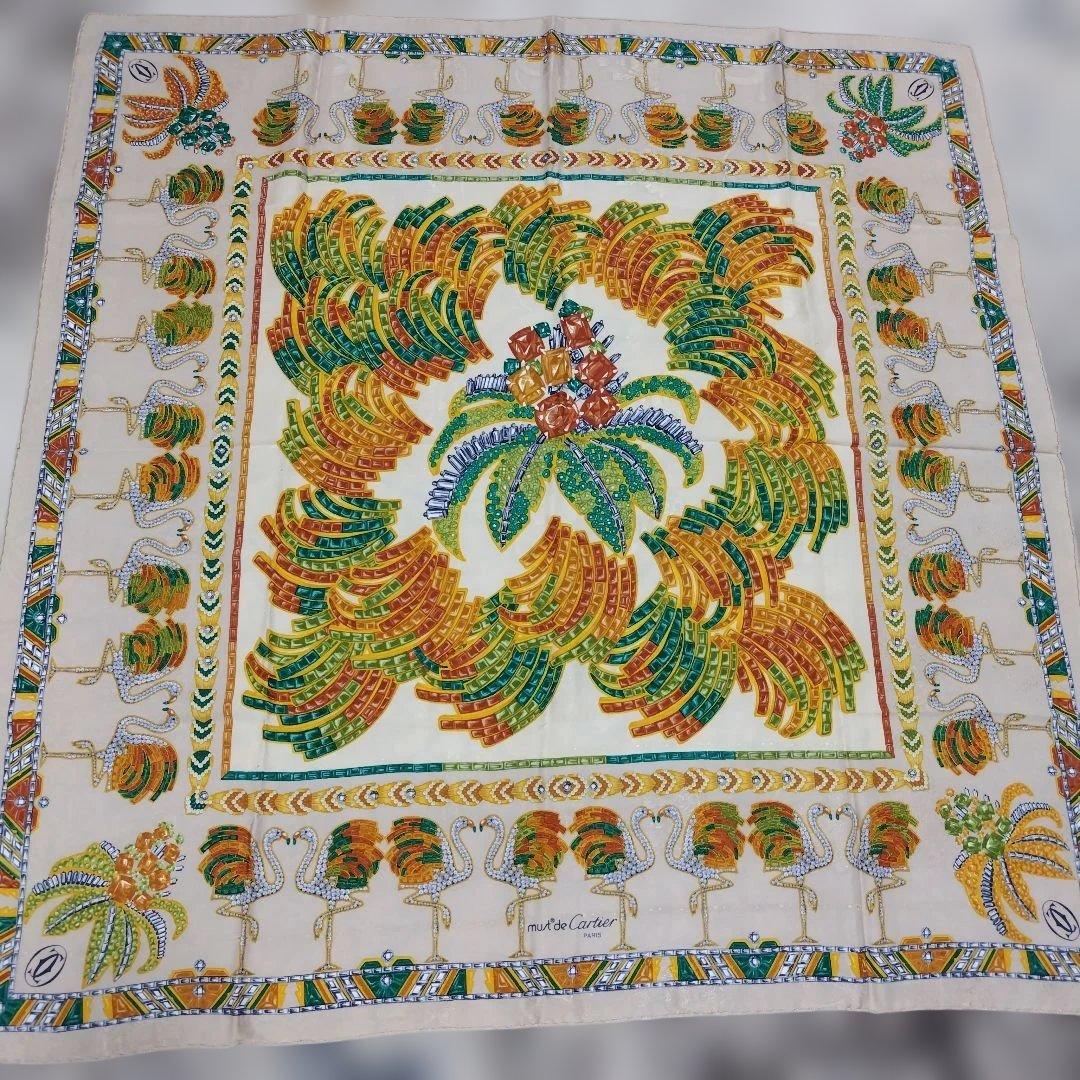 Cartier カルティエ　スカーフ 大判85cm 宝石 フラミンゴ ベージュ