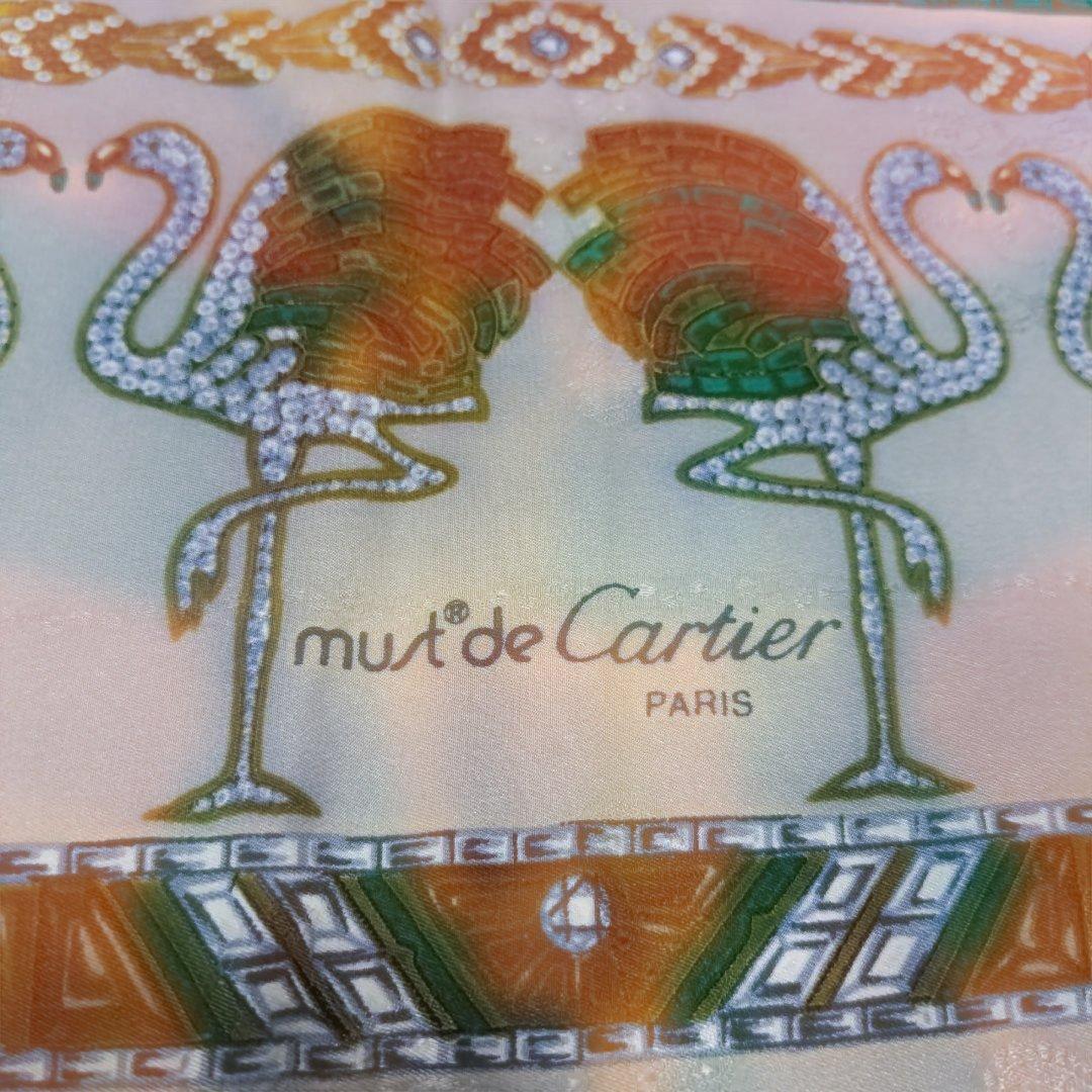 Cartier カルティエ　スカーフ 大判85cm 宝石 フラミンゴ ベージュ