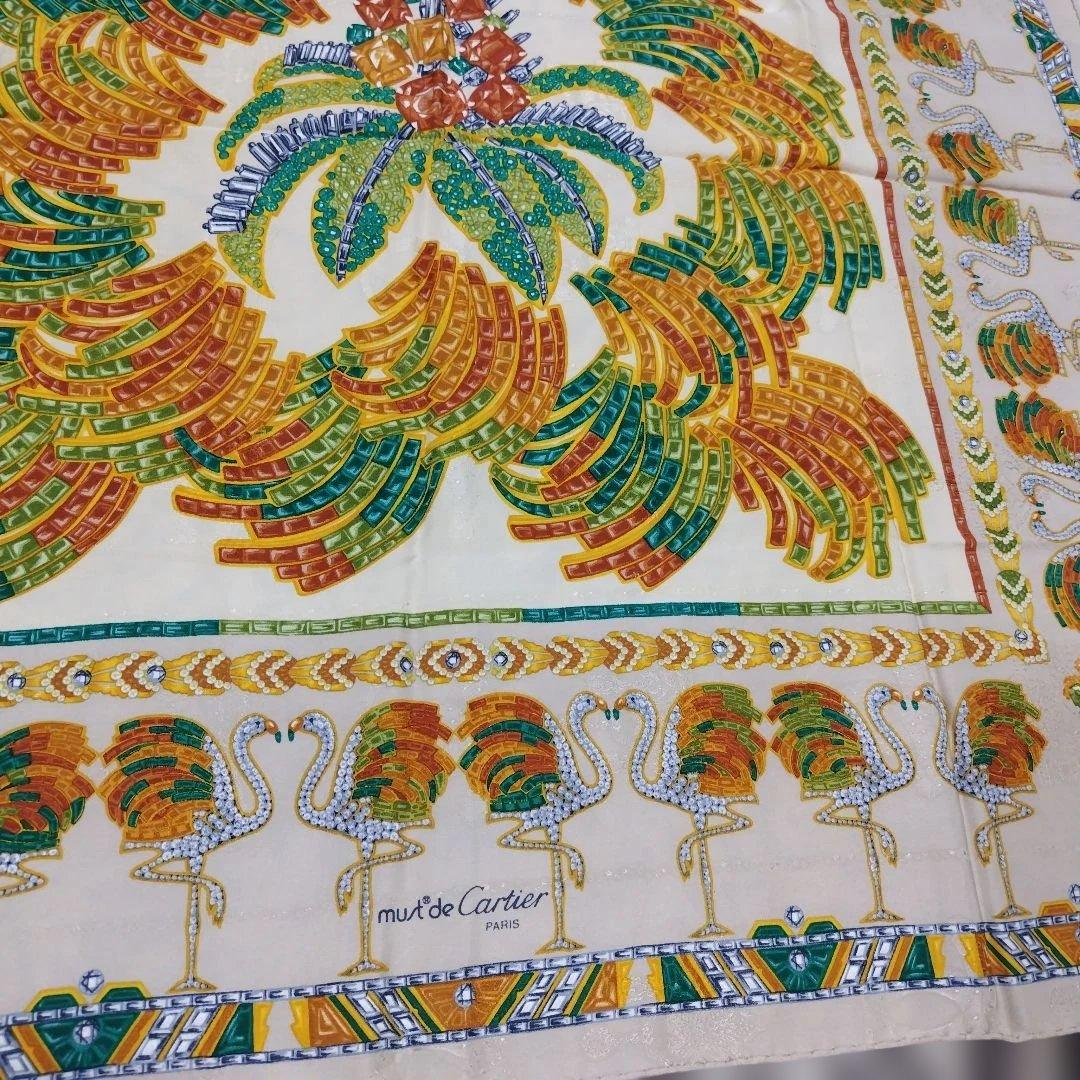 Cartier カルティエ　スカーフ 大判85cm 宝石 フラミンゴ ベージュ