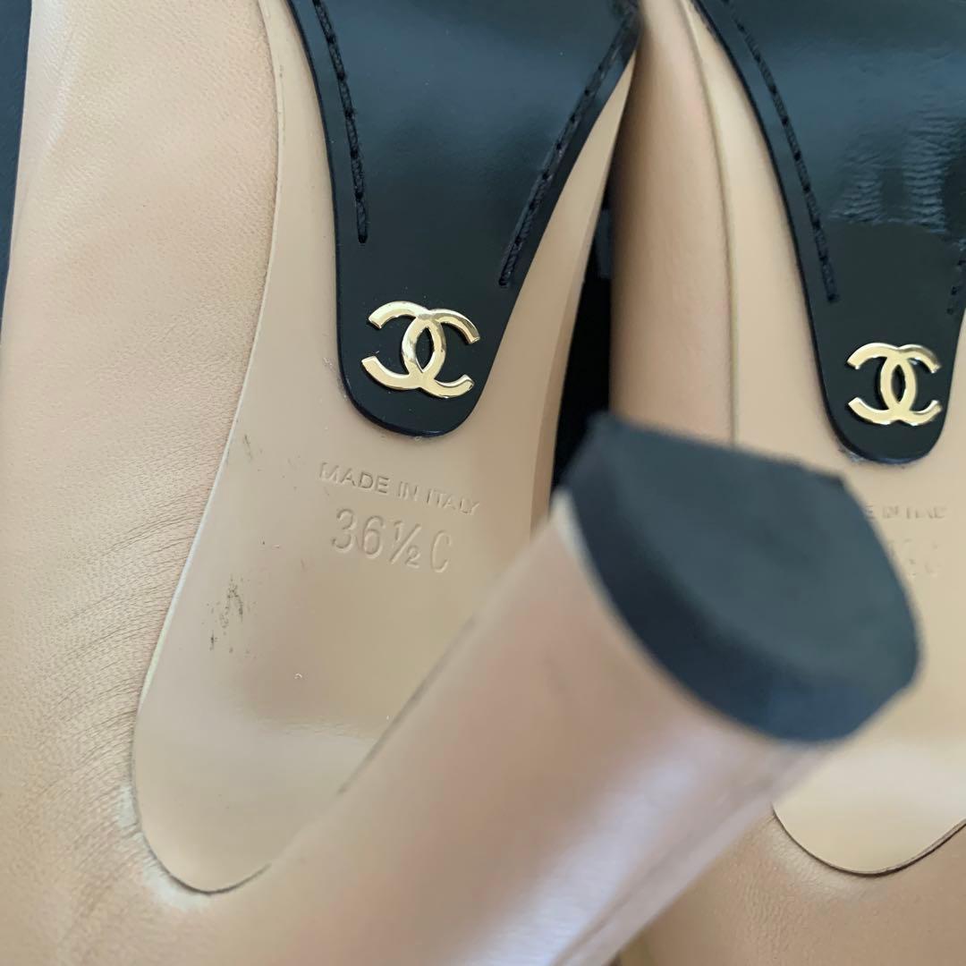 CHANEL ベージュ ブラックトゥ ハイヒール