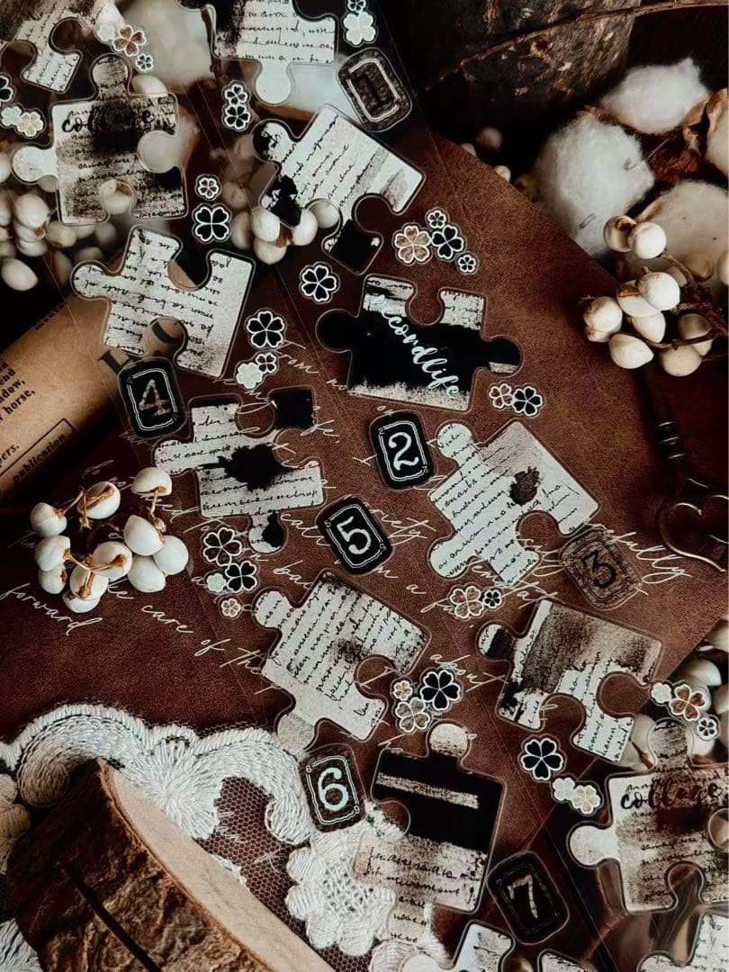 海外マスキングテープ巻売り パズル・セピア 装飾マスキングテープ