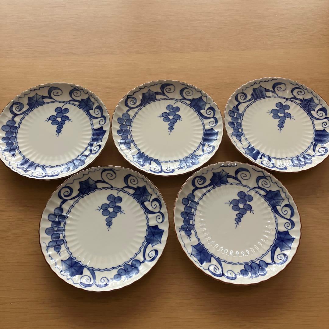 新品　九谷　染付葡萄　葡萄　青