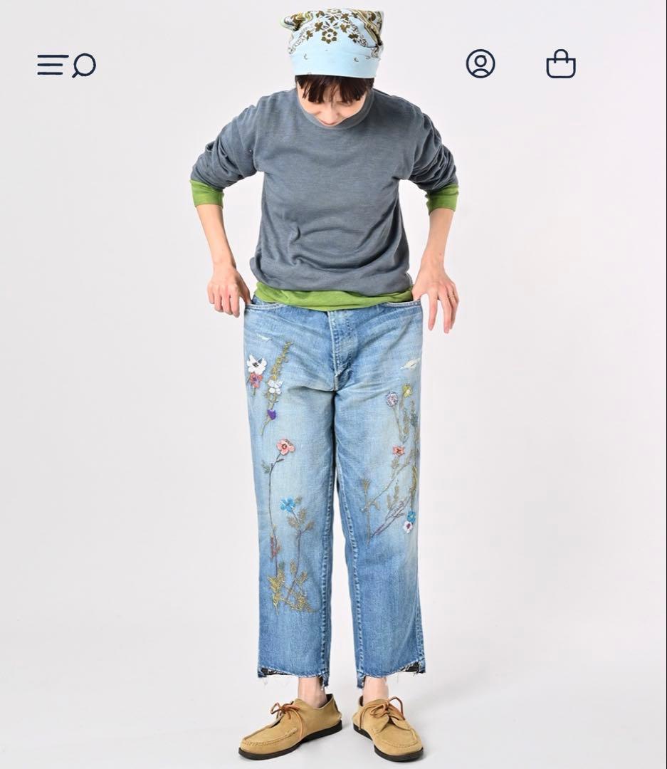 45R ライ麦デニムのクロスビー5遖加エ（アネモネ刺繍）　¥134,200