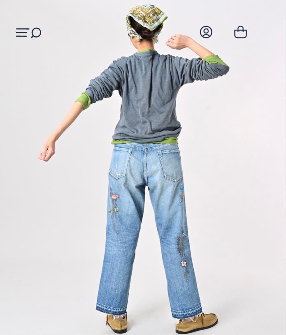 45R ライ麦デニムのクロスビー5遖加エ（アネモネ刺繍）　¥134,200