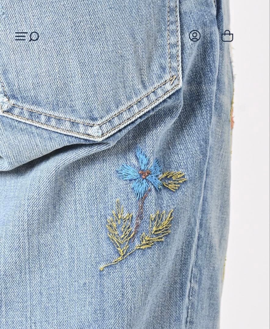 45R ライ麦デニムのクロスビー5遖加エ（アネモネ刺繍）　¥134,200