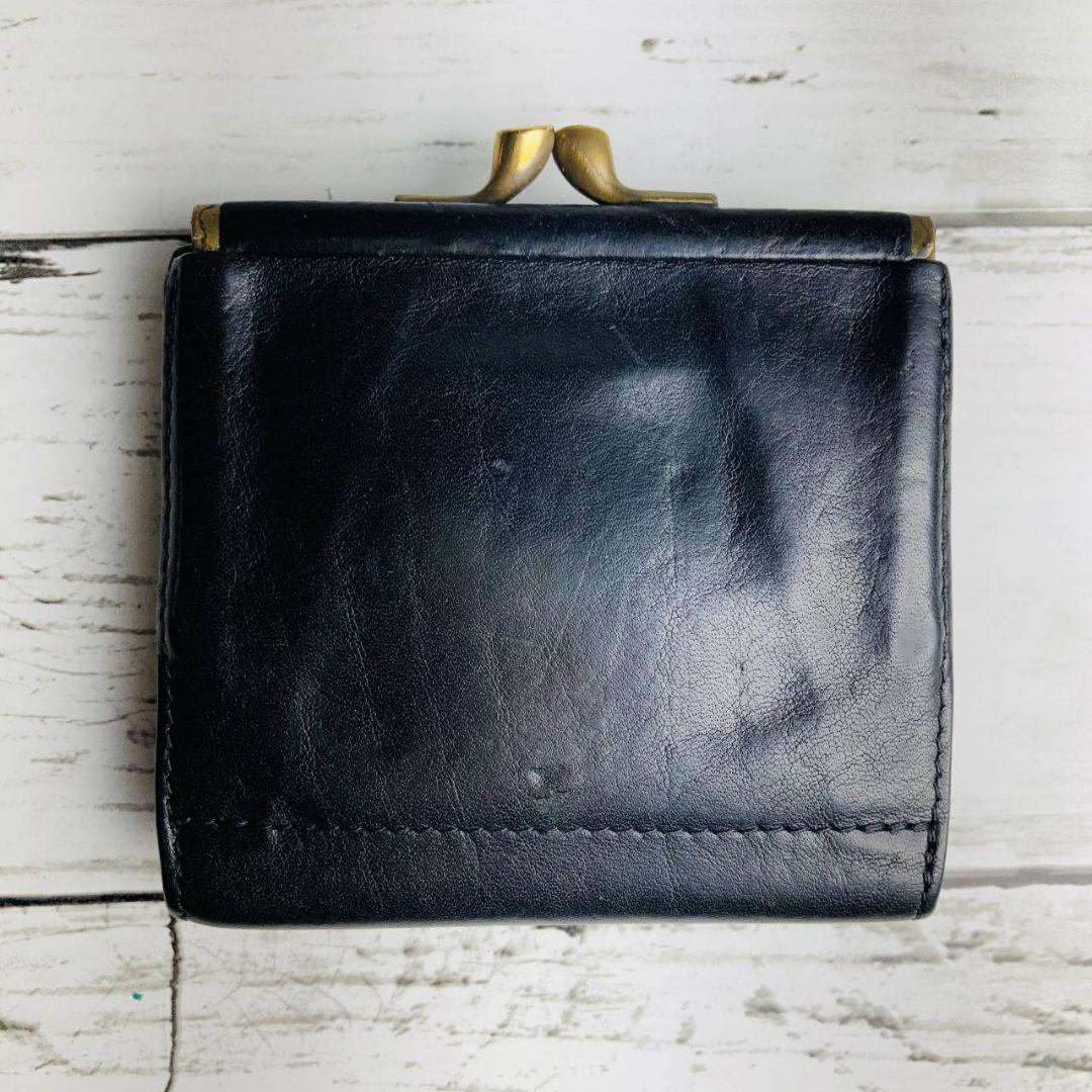 コムさま専用【高級感漂う美しい本革】　がま口折財布　黒　バイソン　ミニマル