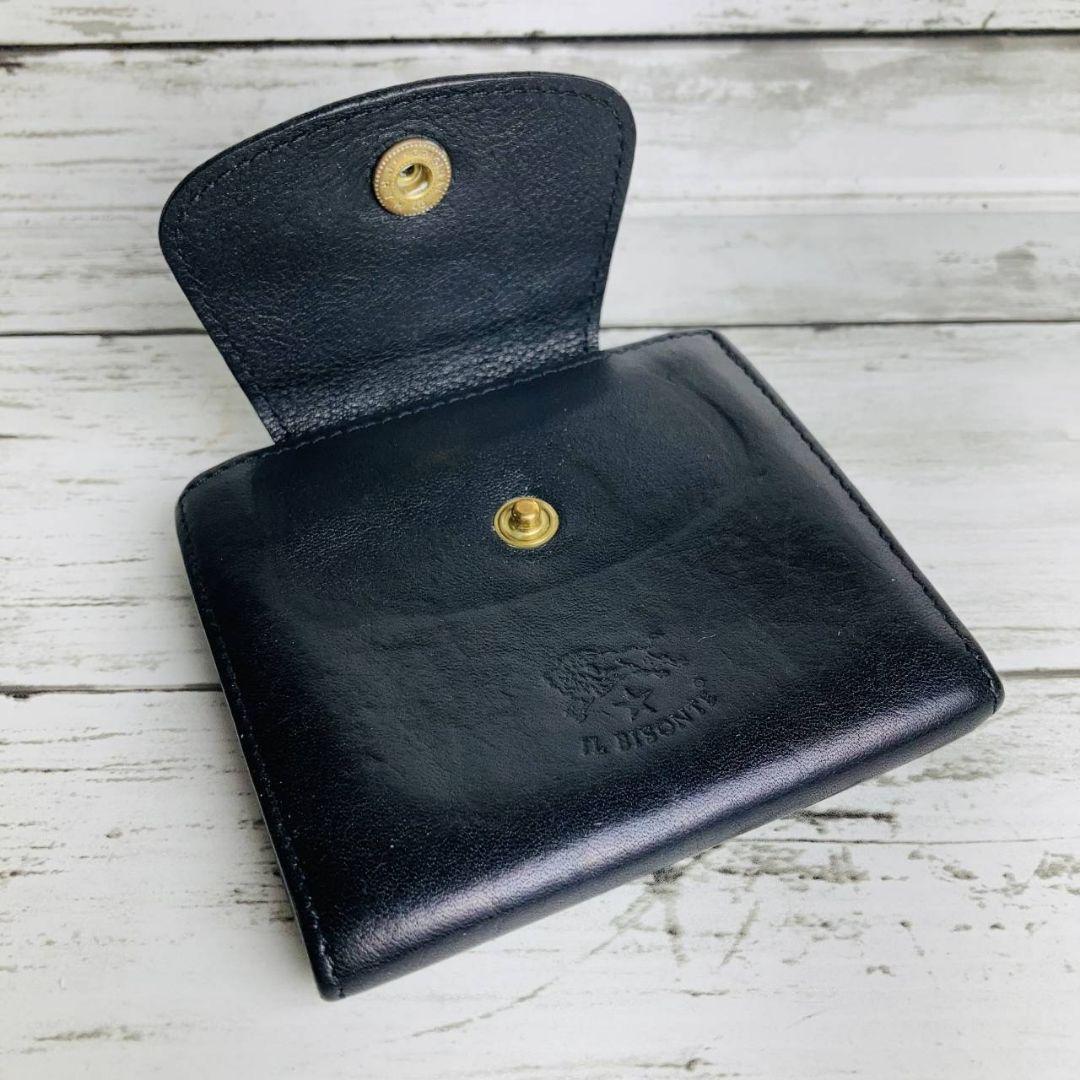 コムさま専用【高級感漂う美しい本革】　がま口折財布　黒　バイソン　ミニマル