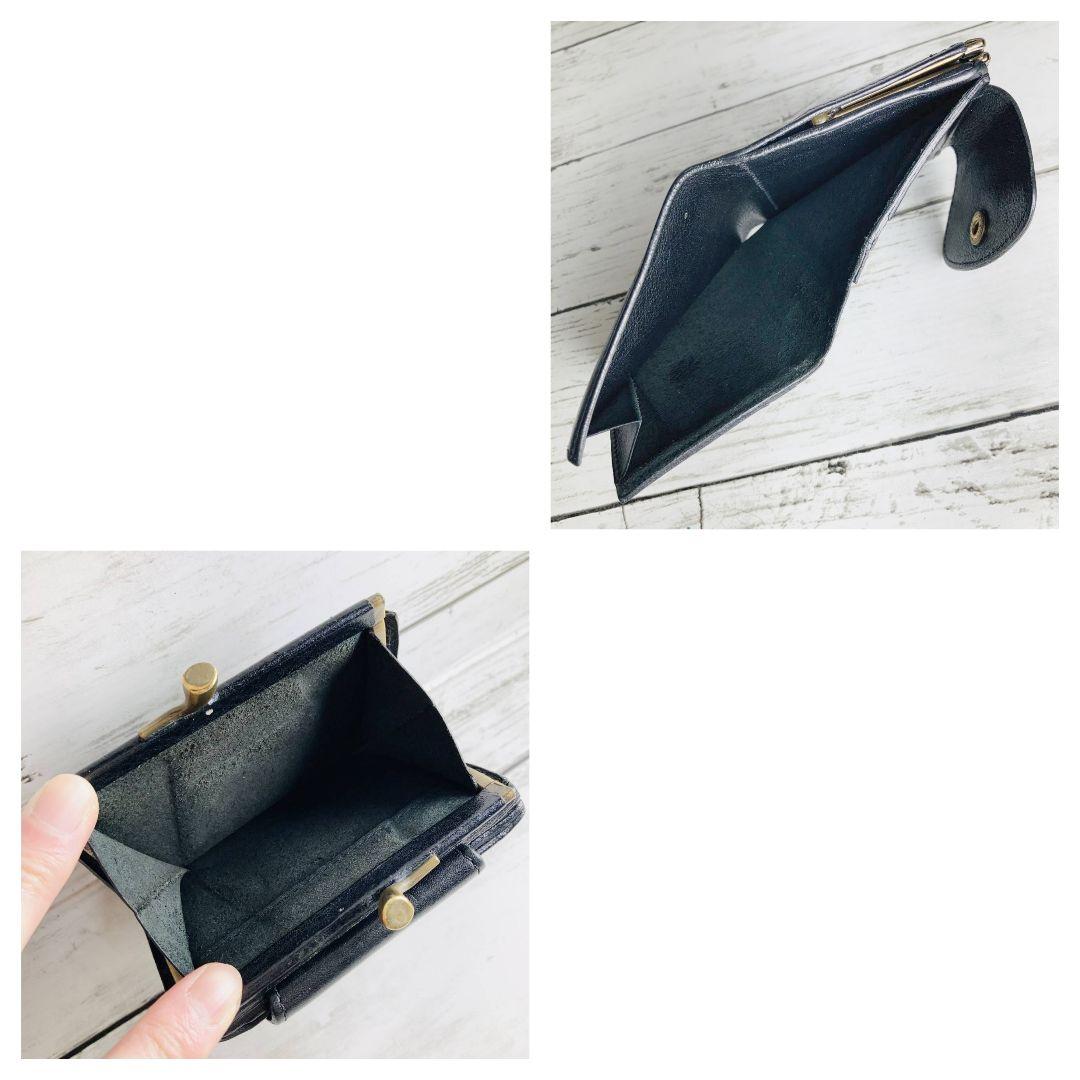 コムさま専用【高級感漂う美しい本革】　がま口折財布　黒　バイソン　ミニマル