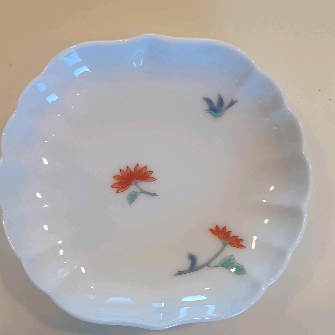 【深川製磁】　色絵花鳥紋　他　7点セット　白　花柄　説明書付き