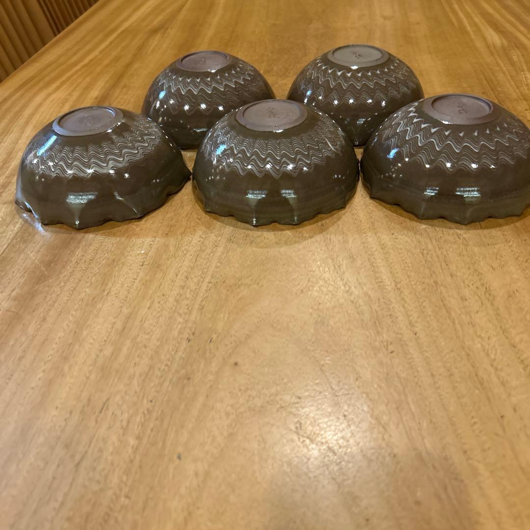 長崎　現川焼 十二代 横石臥牛宗雲作 刷毛目 花形鉢　五個　希少　一