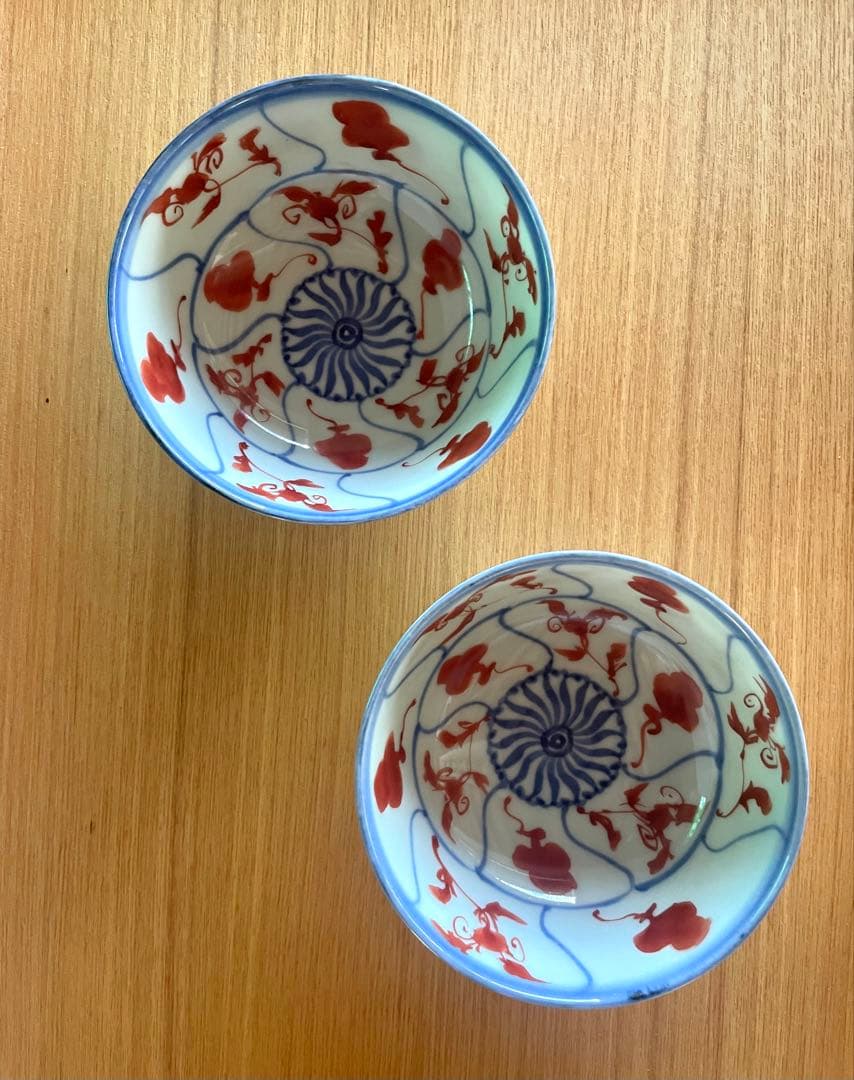 土山敬司　赤絵安南ん手飯碗　大　2脚セット　直径約12㌢