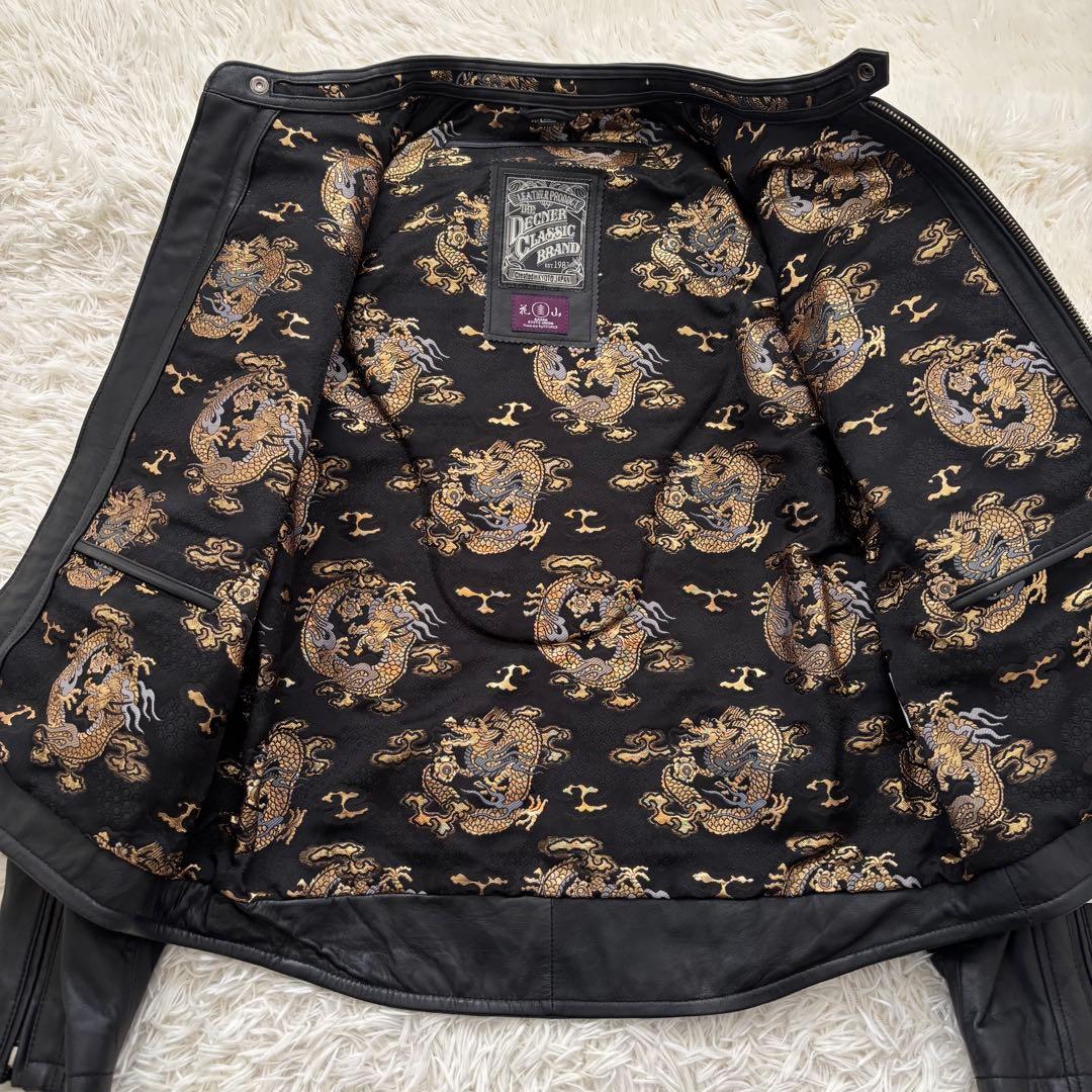 【未使用品】DEGNER デグナー金襴 レザージャケット「雲龍」XL ブラック