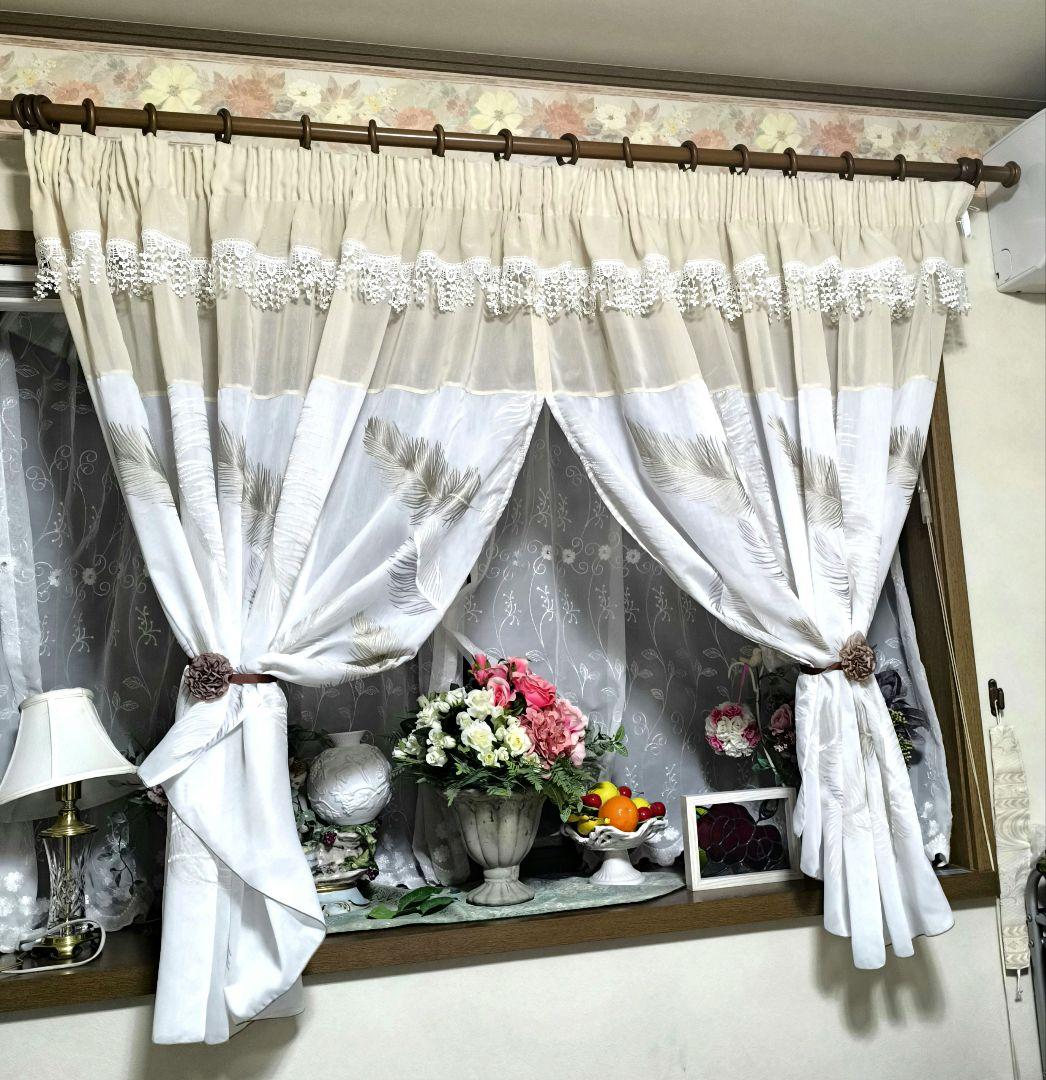 レースカーテン【☆あみたん☆様オーダー品　フェザー刺繍レース　スミノエ】