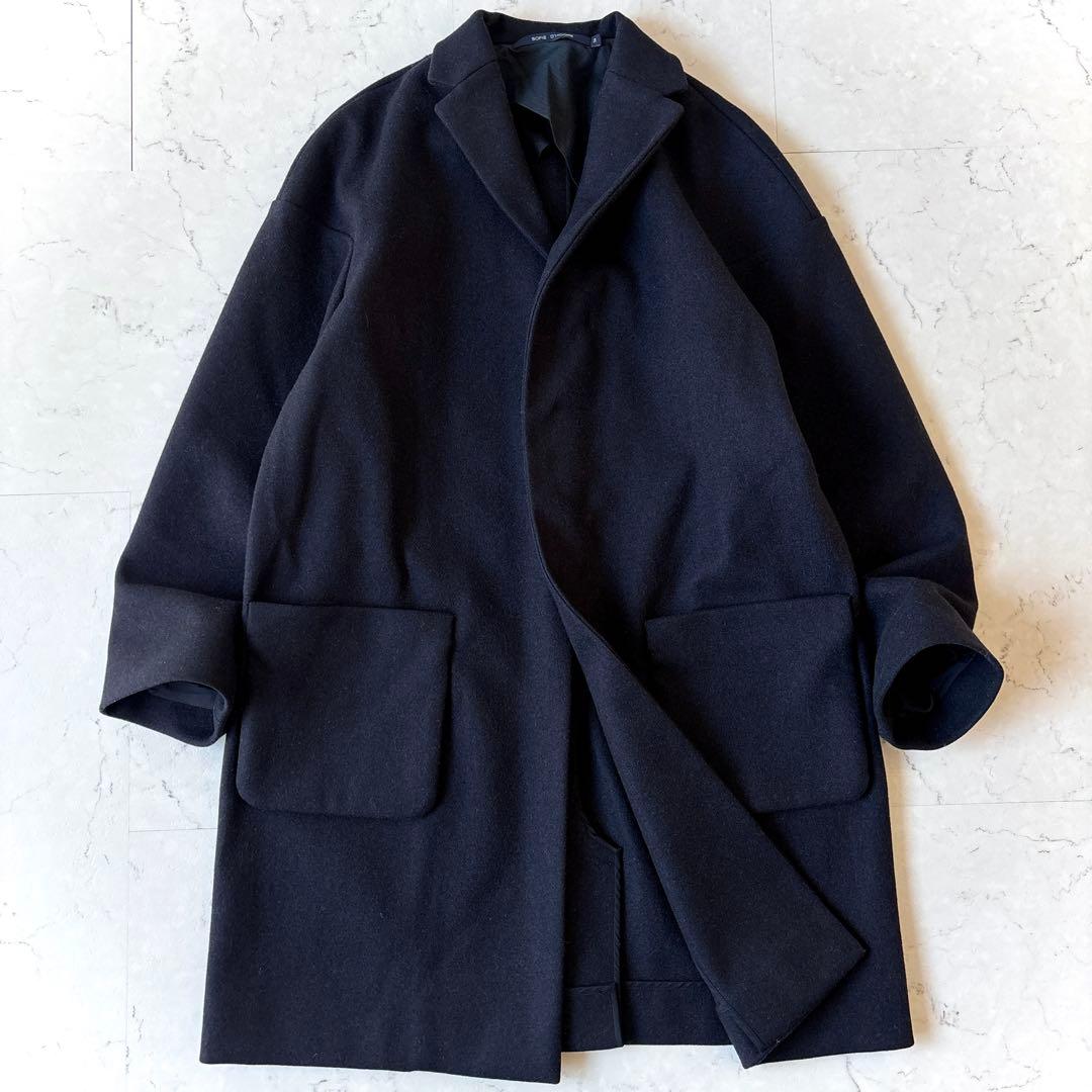 ソフィードール ウールメルトン オーバーサイズ 比翼 リバーコート ネイビー