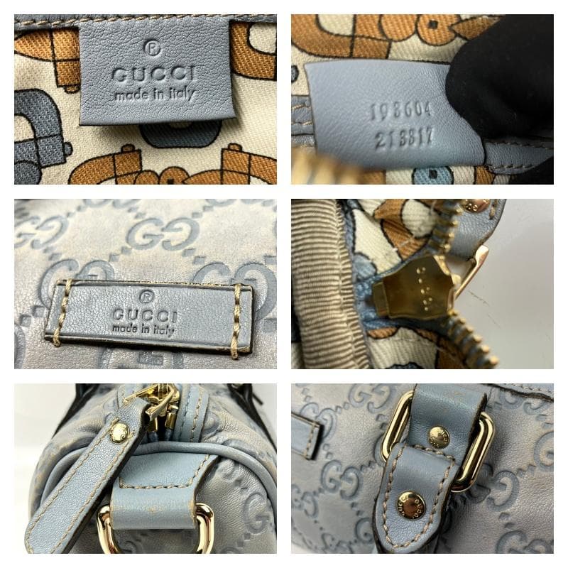 GUCCI シマ レザー GG柄 ミニ ボストン バッグ シルバー金具