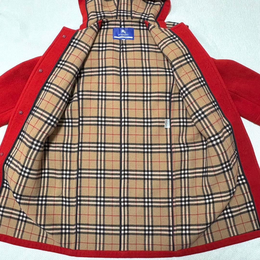 美品 バーバリー ブルーレーベル ノバチェック ダッフルコート 赤