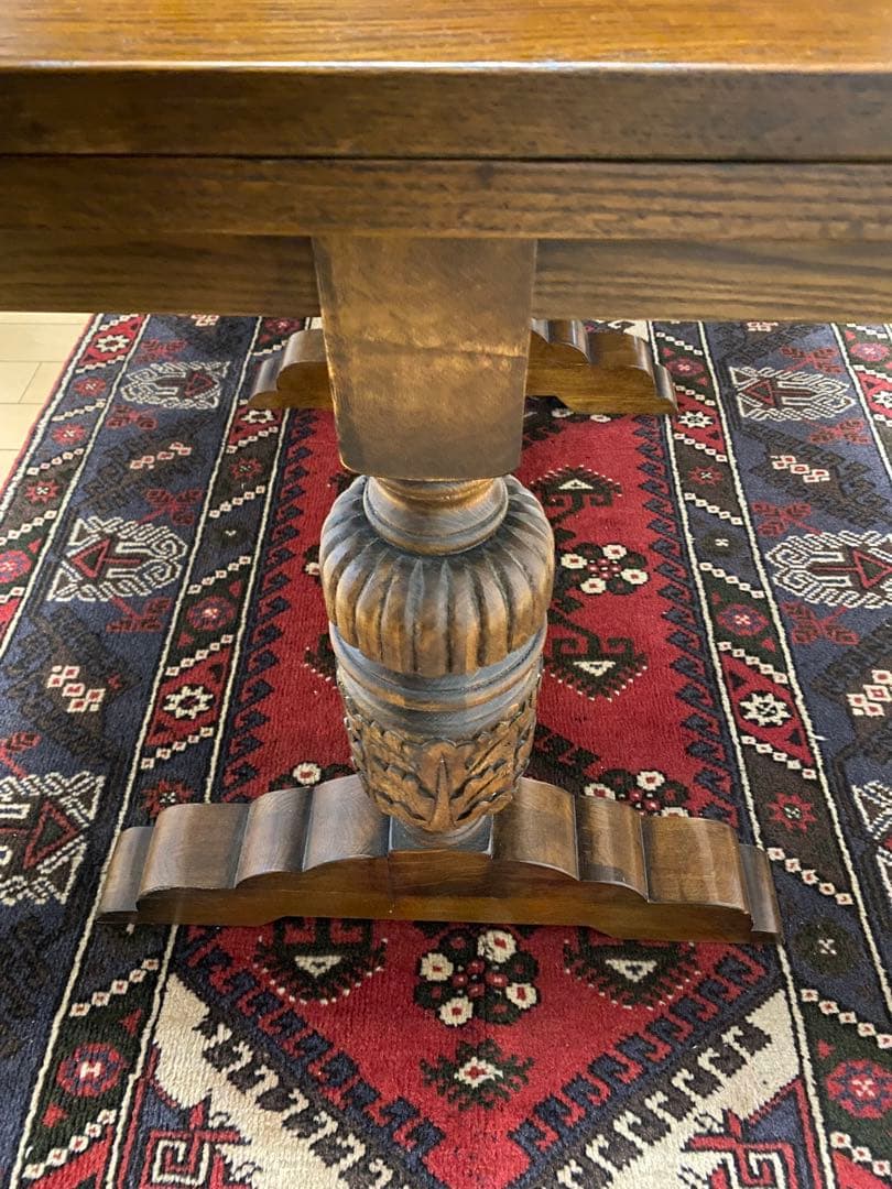 美品＊アンティーク風＊天然木伸長式正方形レトロ風ドローリーフテーブル