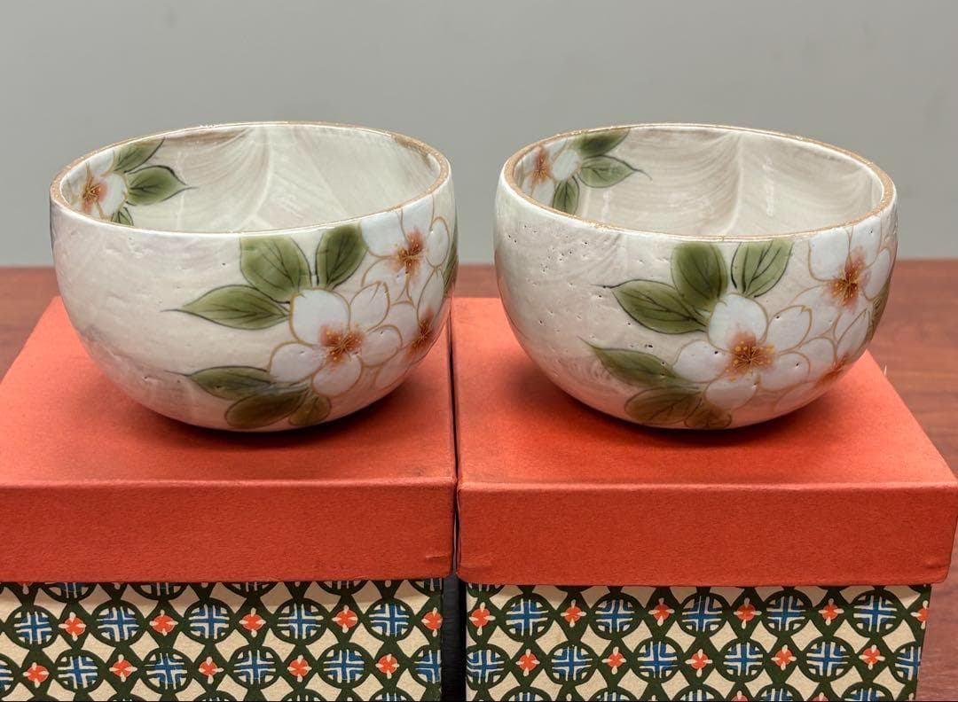 レア 白 SAKURA 京焼清水焼とうあん窯土渕陶あん 桜 色絵付 2客 さくら