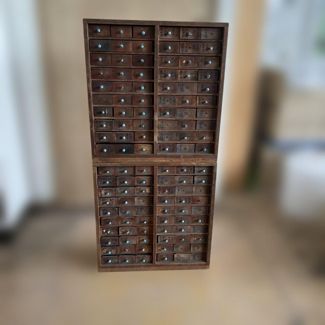 T1/2【送料込み】活版印刷所から出た木のタンス2竿セット【古道具】【活版印刷】