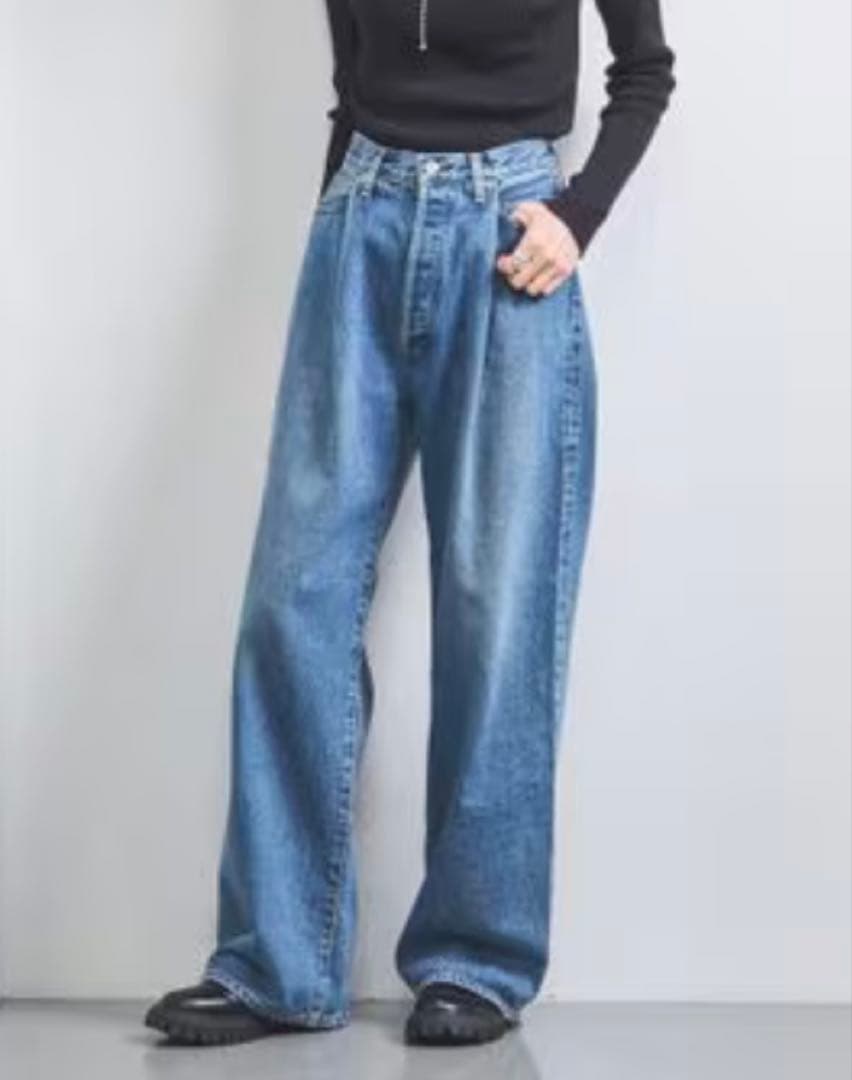 HYKE(ハイク)DENIM WIDE LEG JEANS LT.BLUE
