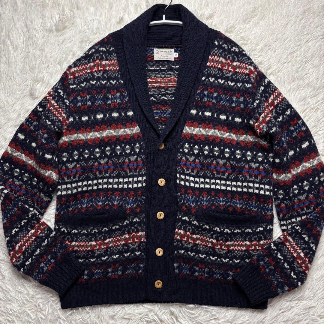 (美品) インバーアラン ショールカラー カーディガン シェットランドウール