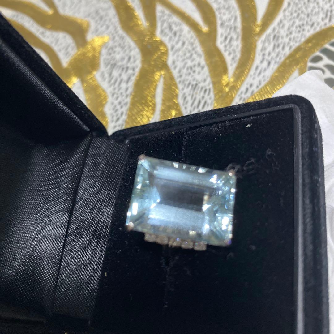 大粒アクアマリン13.88 ダイヤ0.31 プラチナ900リング　超お買い得