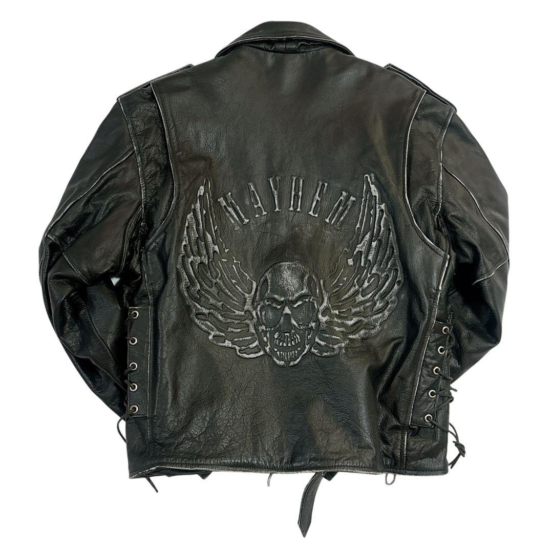 古着　美品　スカル　xelement ダブル　ライダースジャケット　L
