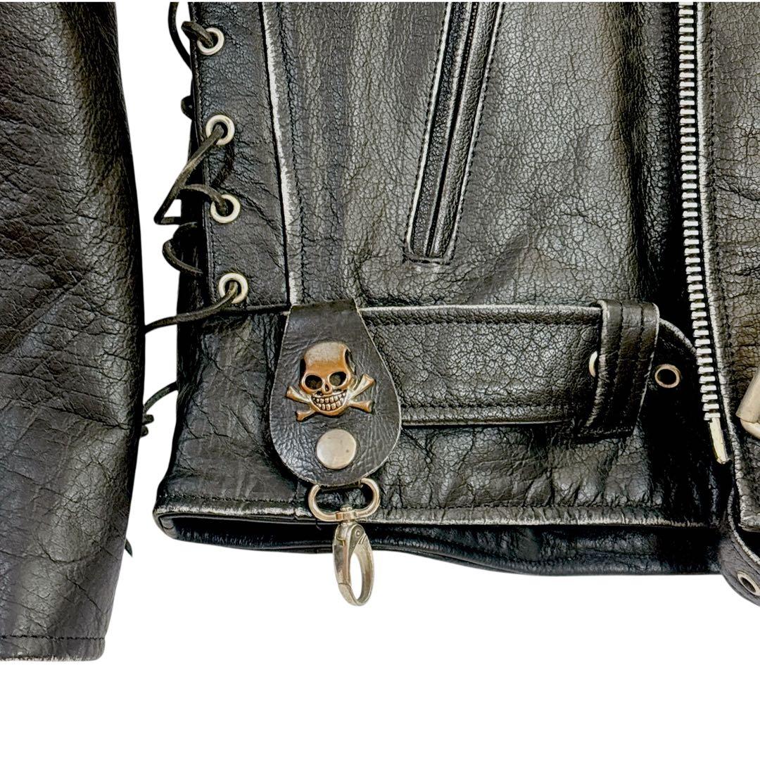 古着　美品　スカル　xelement ダブル　ライダースジャケット　L