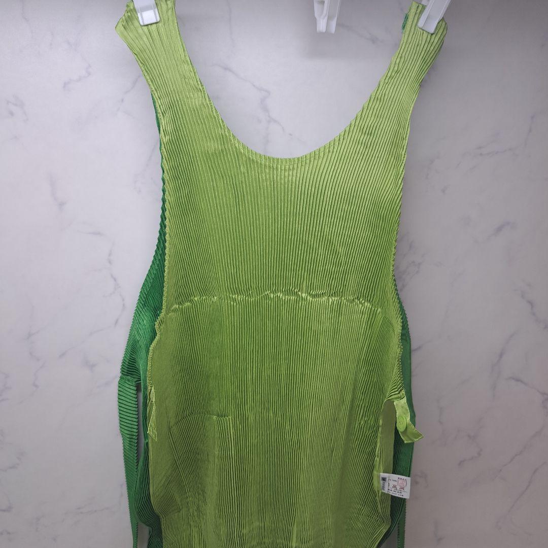 20251104　イッセイミヤケ　エプロン　バイカラー　グリーン　※値下げ不可.