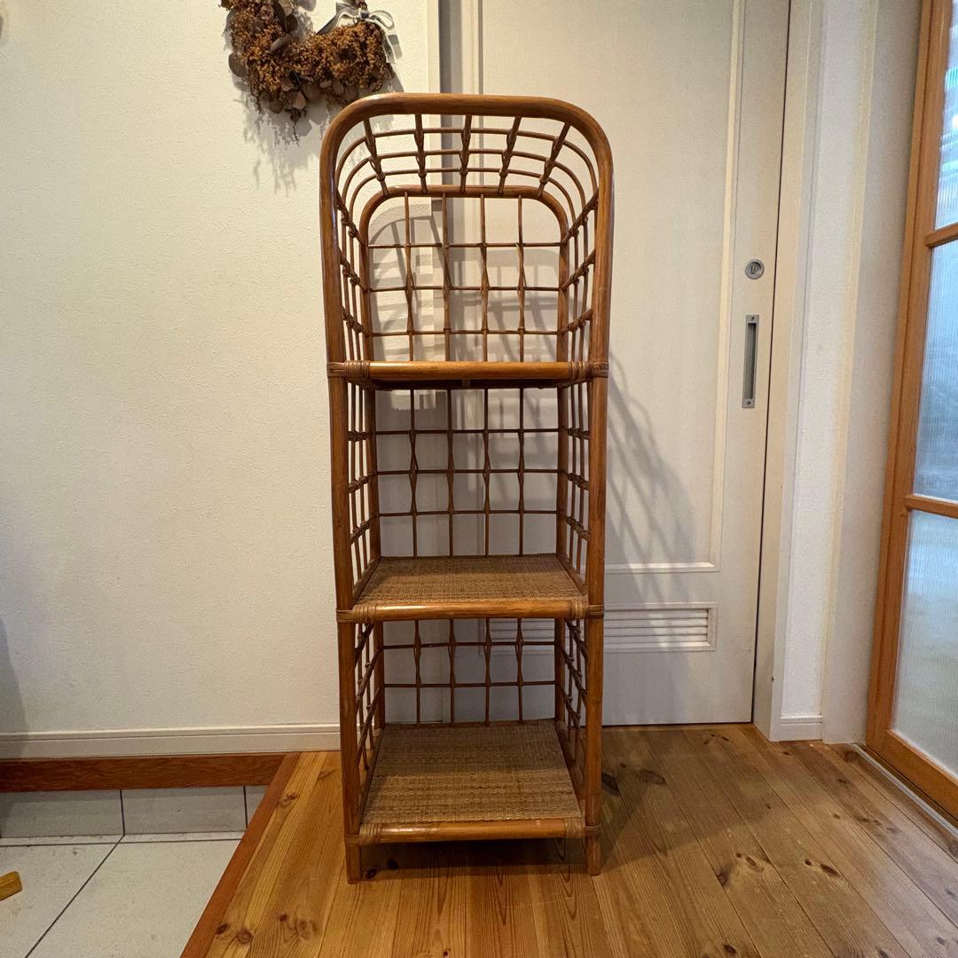 昭和レトロ アーチ型 3段ラタンラック オープンシェルフ 飾り棚 ディスプレイ