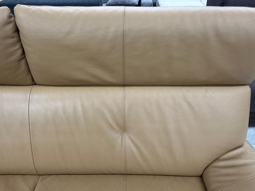 カリモク チターノ 3人掛けソファ 本革 オットマン付き ブラウン