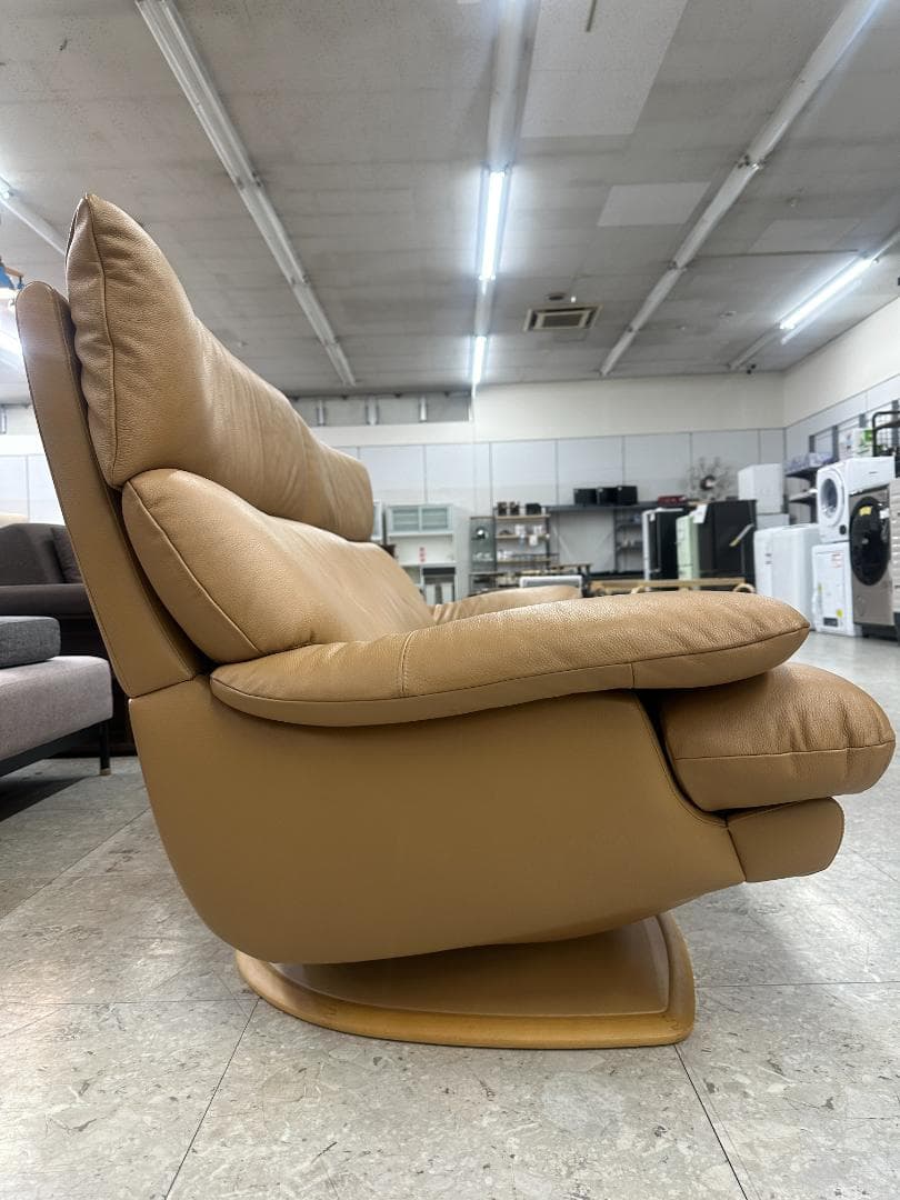 カリモク チターノ 3人掛けソファ 本革 オットマン付き ブラウン