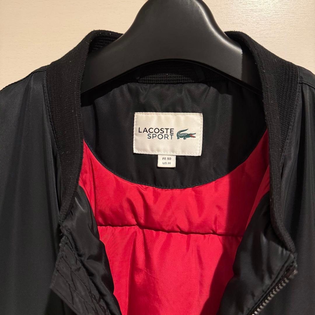 美品‼️LACOSTE MA-1 ブラックジャケット 裏地 赤 ラコステ L高級感