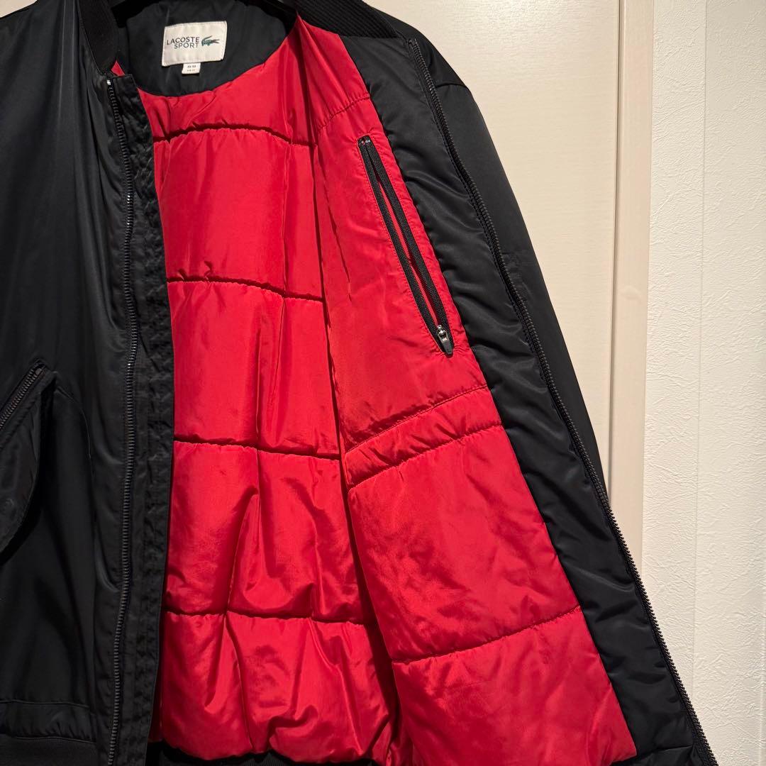 美品‼️LACOSTE MA-1 ブラックジャケット 裏地 赤 ラコステ L高級感