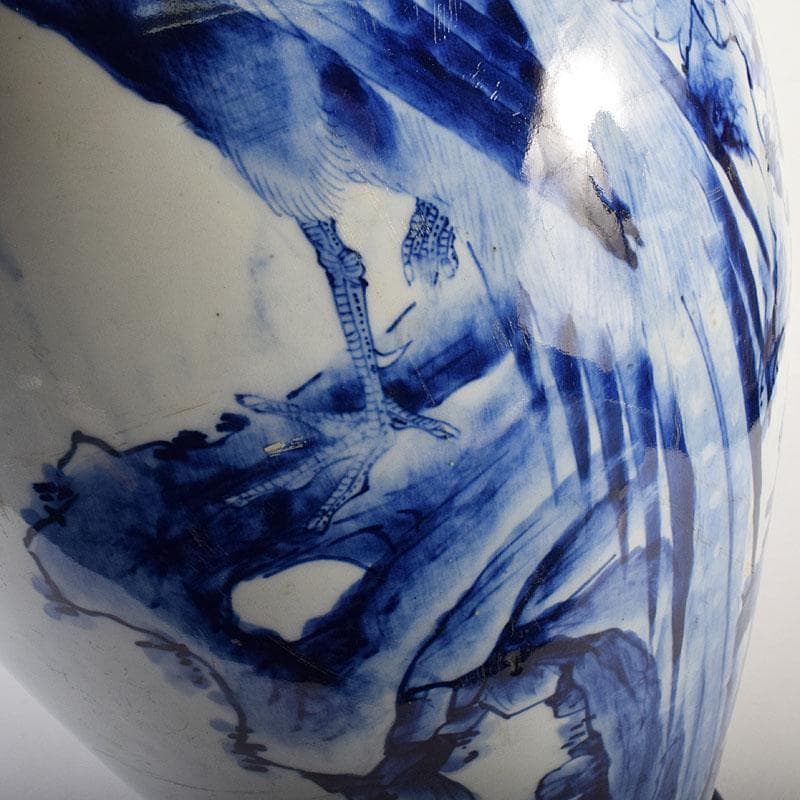 瀬戸焼　古瀬戸　染付花鳥文広口瓶　花瓶　高さ約54cm　M　R8797H