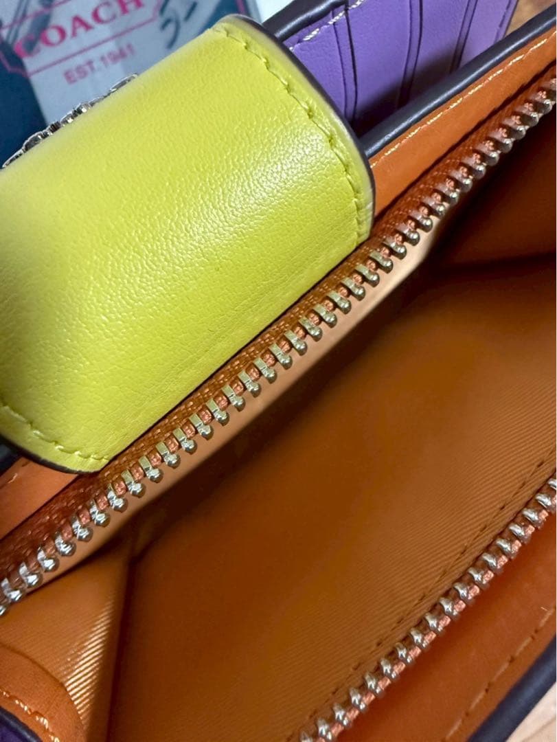 COACH 二つ折り財布 ブラウン/イエロー