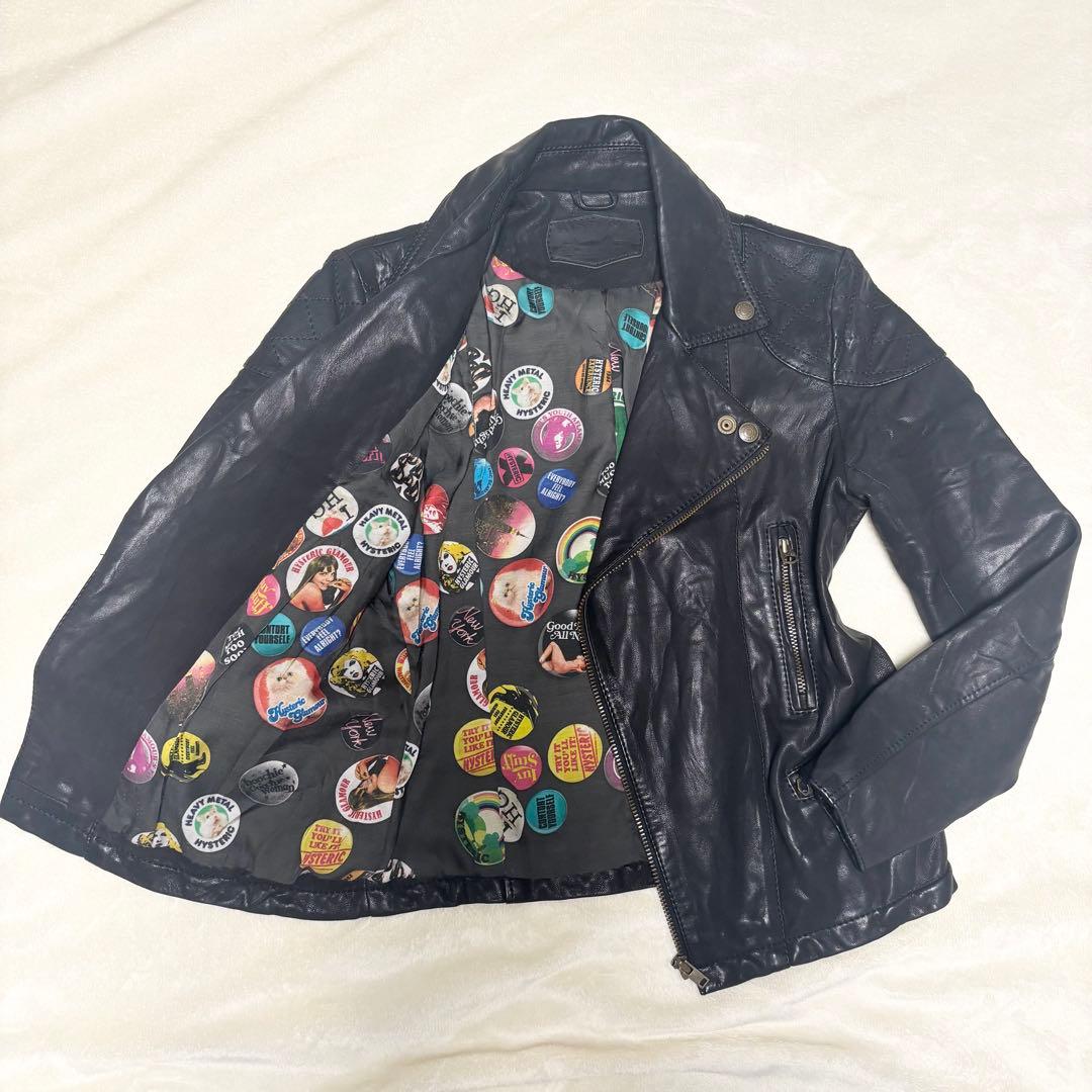 希少　ヒステリックグラマー　レザージャケット　ライダース　ダブル　裏地派手　M