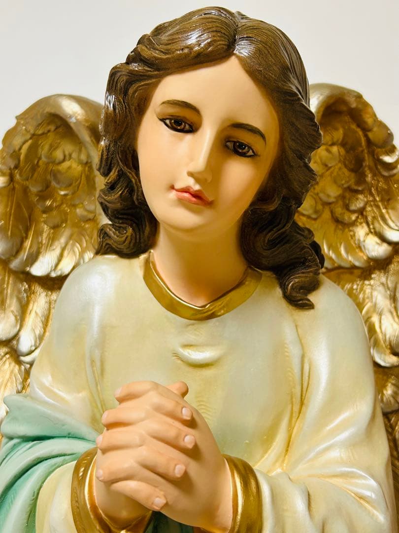 【超希少美品】✞祈る天使像ペア　家庭祭壇用　宗教彫刻