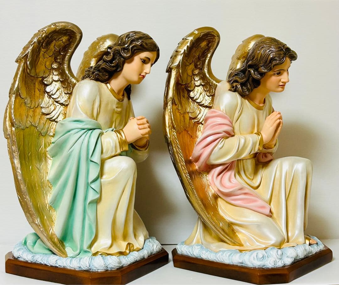 【超希少美品】✞祈る天使像ペア　家庭祭壇用　宗教彫刻