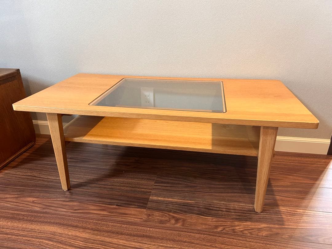 unico 木製センターテーブル ガラス天板付き