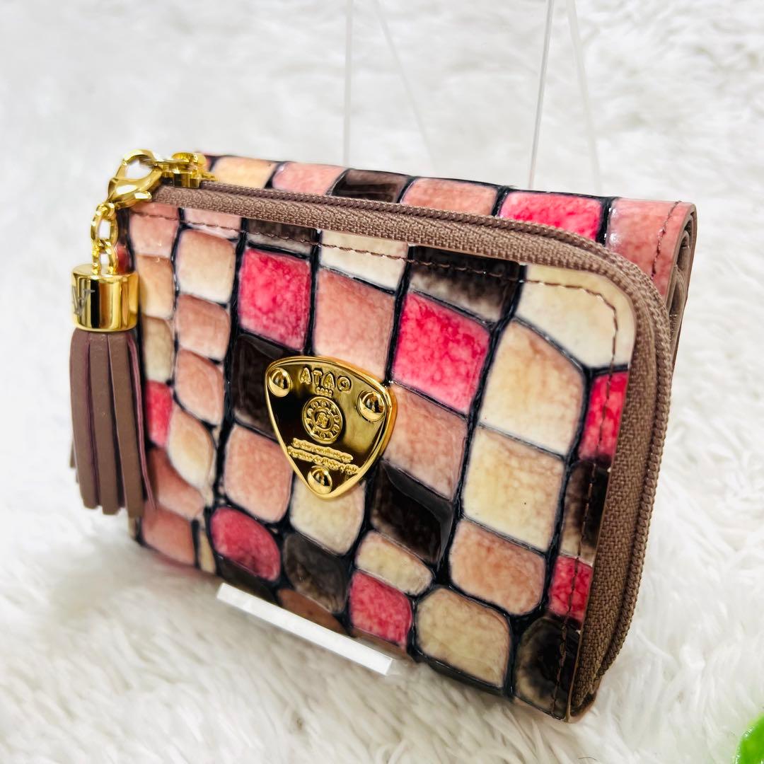 極美品ATAOアタオ 3つ折り財布 ヴィトロ ワルツ エメラルド L字ファスナー