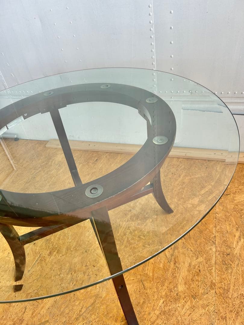 577 ニトリ ビッテ3 丸型ガラステーブル 廃盤 希少 北欧風 ダイニング　a