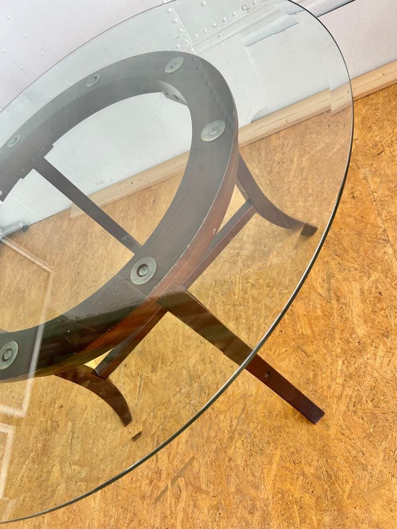 577 ニトリ ビッテ3 丸型ガラステーブル 廃盤 希少 北欧風 ダイニング　a