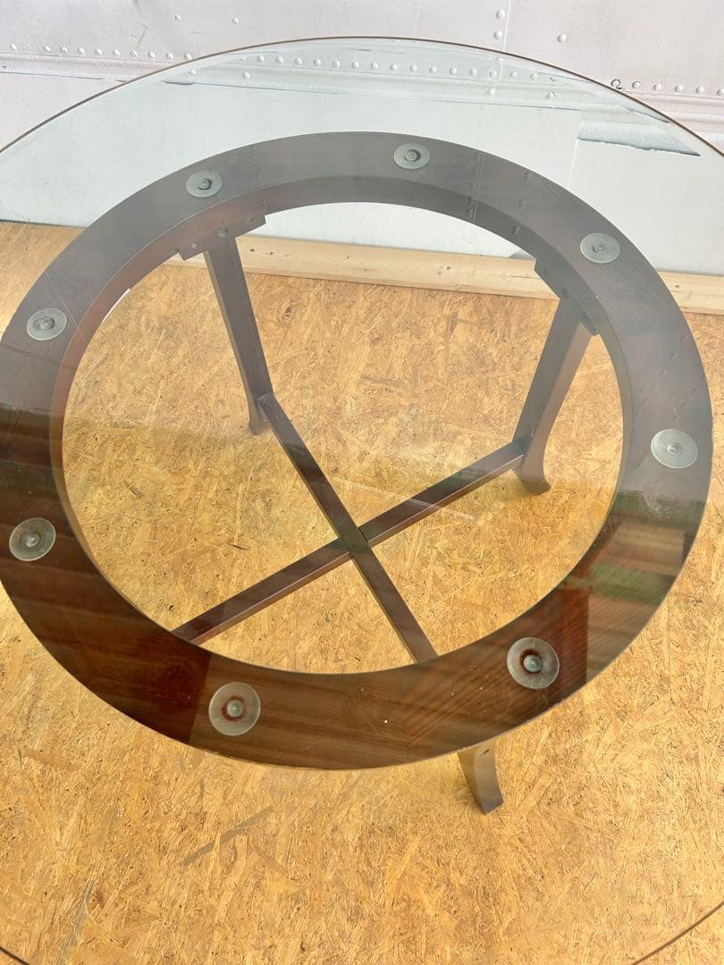 577 ニトリ ビッテ3 丸型ガラステーブル 廃盤 希少 北欧風 ダイニング　a