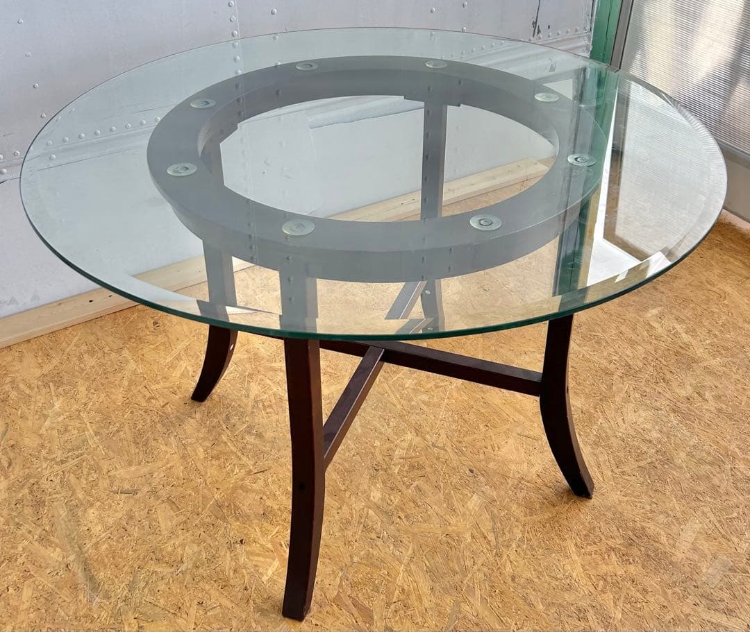 577 ニトリ ビッテ3 丸型ガラステーブル 廃盤 希少 北欧風 ダイニング　a